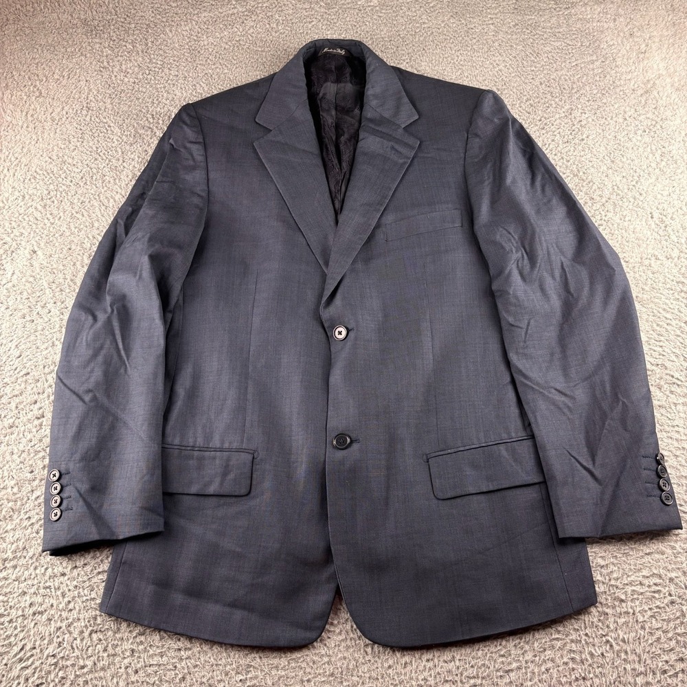 Acquaviva Blazer Mens 42L Navy Wool 2 Button Double‎ Vent Made Italy
